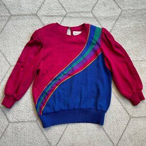 80s Vintage Anthony Sicari Multi-Colored Puff Rainbow Detail Sweater Sz 14